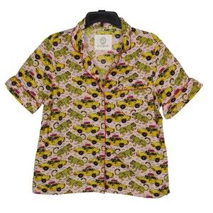 Anthropologie Pink and Yellow Leopard Print Pajama Top